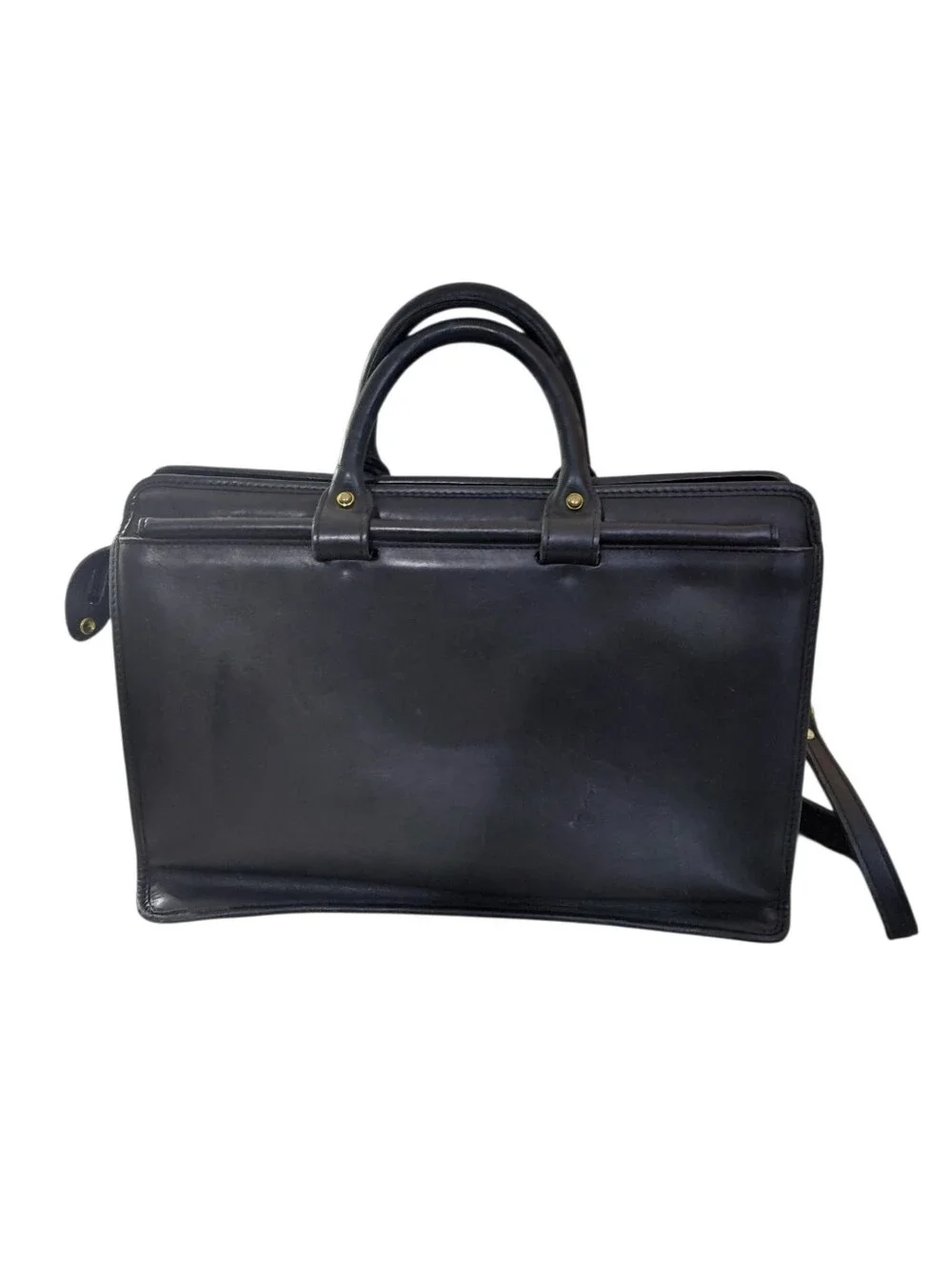Jack George Men's Vintage Black Leather Briefcase Computer Bag   With Strap